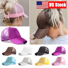 Adjustable Summer  Glitter Ponytail Baseball Cap Messy Bun Snapback Hat US  eb-94196398
